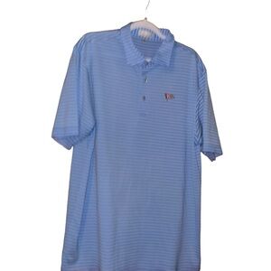 Peter Millar summer comfort blue stripe polo shirt sz XL embroidered flag patch